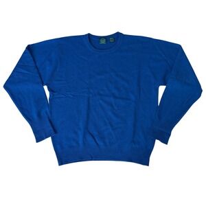 Saddles 100% Cashmere Sweater Blue Crew Neck Long Sleeve Mens Size Large